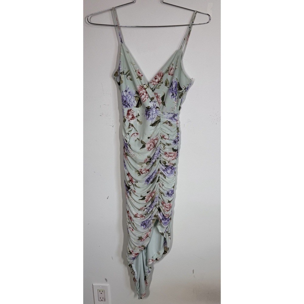 Windsor Pretty Blooms Bodycon Mesh Floral Midi Dress Asymmetrical Hem Women's M - Picture 3 of 12
